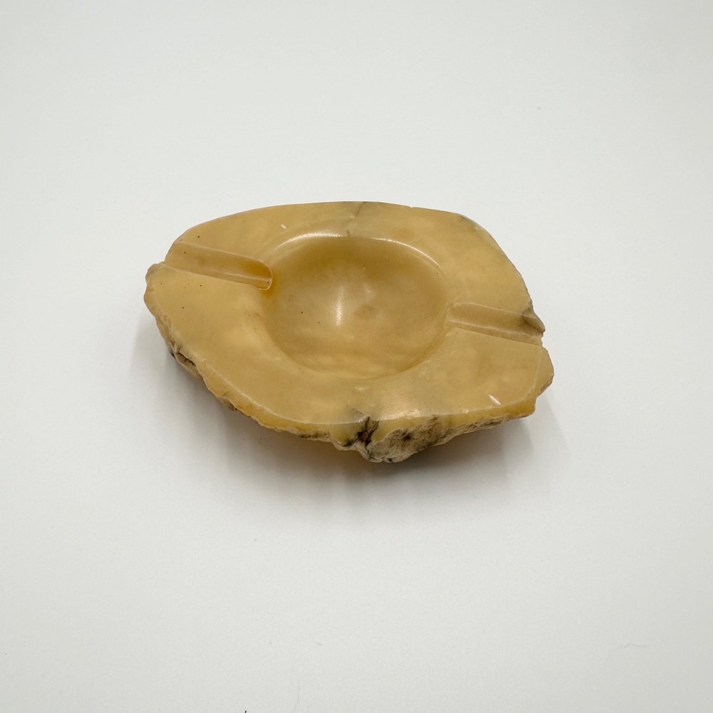 Vintage MCM Hand Carved Marble Genuine Alabaster Ashtray Stone Italy Decor